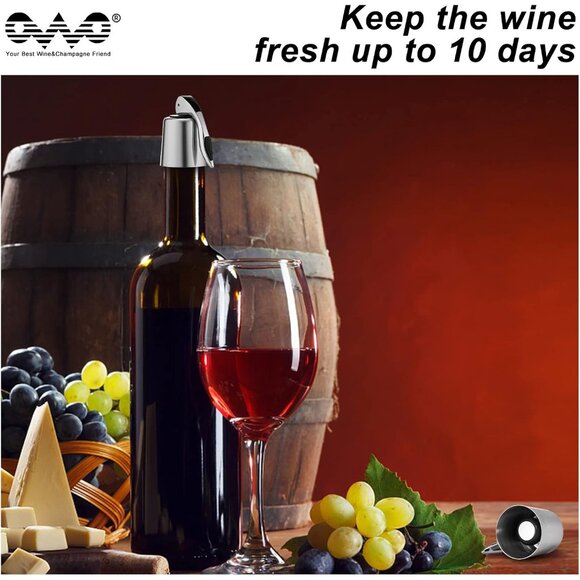 Stainless Steel Wine Bottle Stopper, Reusable Wine Saver with Silicone Seal, Dec - Picture 6 of 6